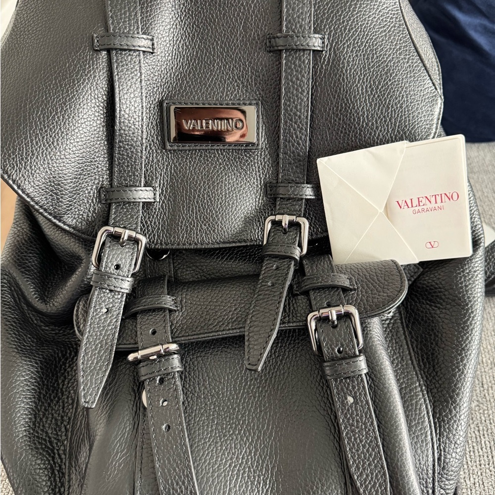 Valentino Black Leather Backpack with Silver Accents